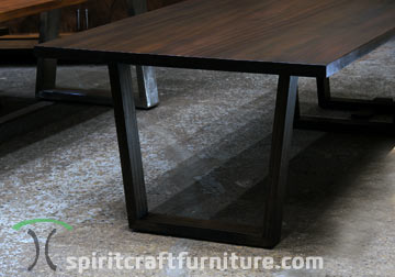 Sapele Dining Table Stained Ebony with Solid Wood Trapezoid Mid Century Modern Style Legs available at Spiritcraft Furniture, Dundee, IL