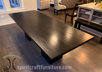 White Oak Wide Plank Dining Table Stained Ebony Smoke for North Shore Chicago Client