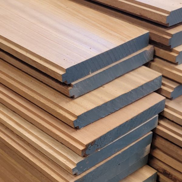 Sanded Tongue and Groove African Mahogany Boards Ready for Exterior UV Finish