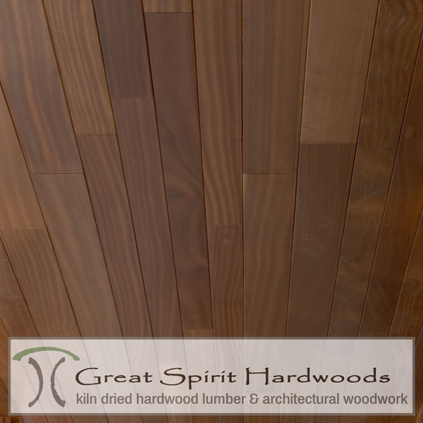 Ceiling - Soffit Cladding in Sapele Mahogany, V Groove 5.25" and 7.25" Faces Exterior UV Finish