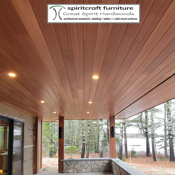 Sapele 5" and 7" Face V-Groove T&G Soffit Cladding in UV 10 Sheen Finish