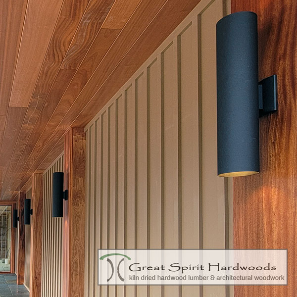 Exterior UV Finished Sapele Full and Half Columns with Sconce Lighting - Seamless Construction
