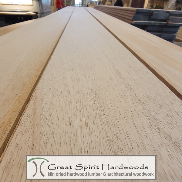 Sanded Tongue and Groove African Mahogany for Exterior Commercial Facade