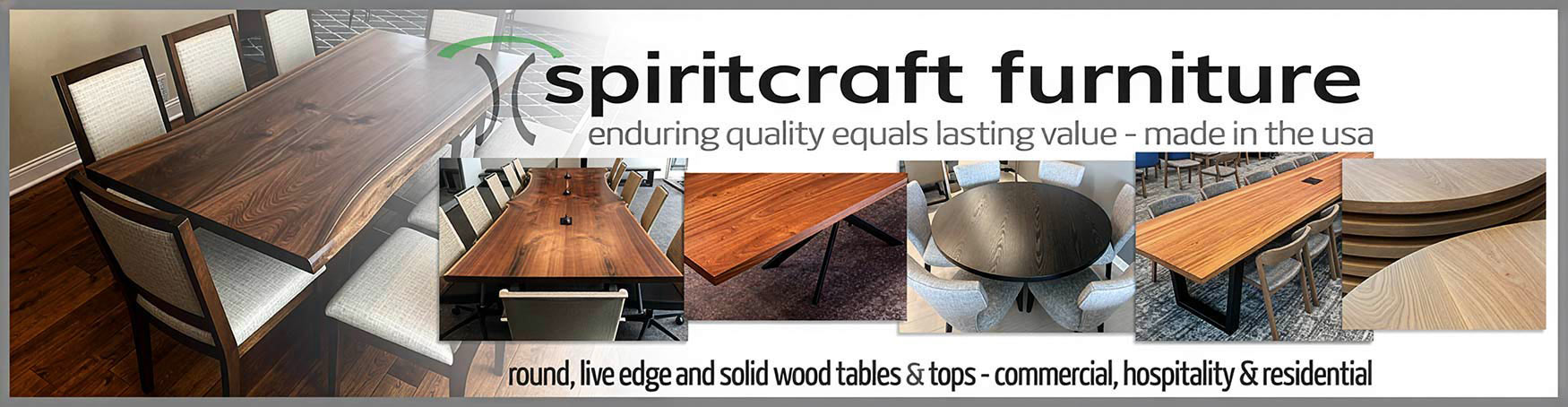 our quality solid wood conference and dining tables, round, wide plank rectangular and live edge black walnut from premium kiln dried slabs