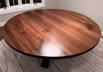 Custom 72" Diameter Round Walnut Dining Table from Kiln Dried Slabs