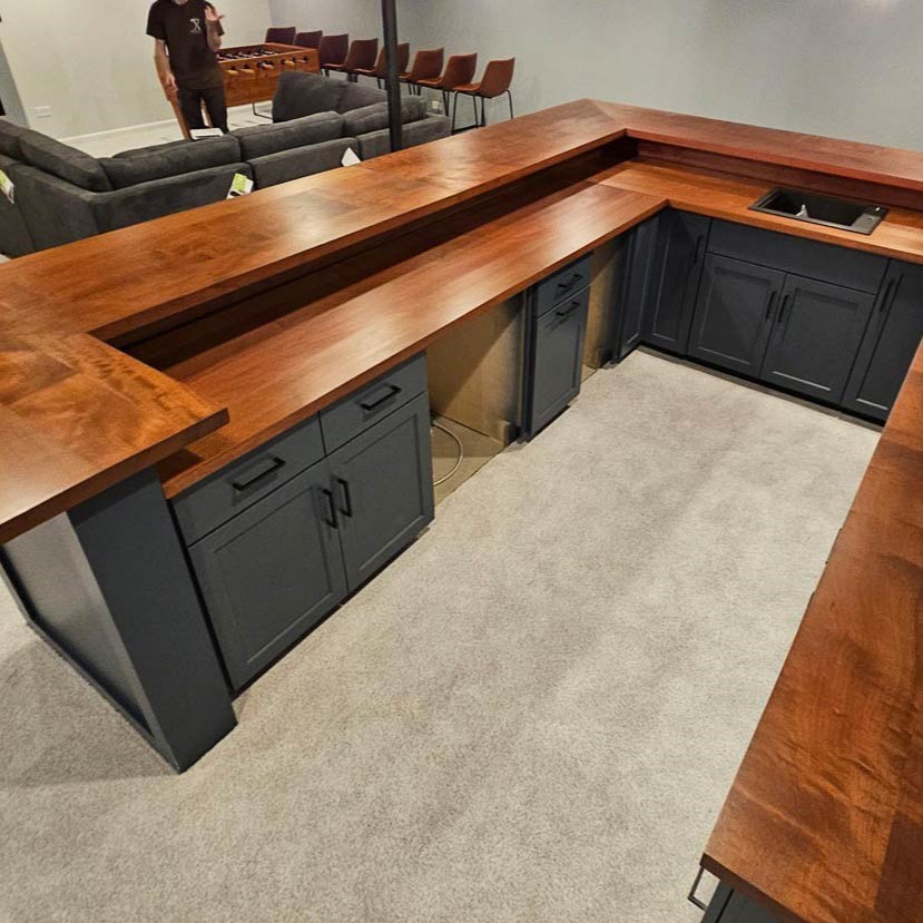 Custom Made Mitered Bar-tops and Countertops with Sink Cutout Installed in Chicago Suburbs