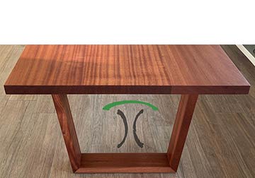 Sapele Mahogany Wide Plank Rectangular Dining Table with our Mid Century Style Solid Wood Trapezoidal Legs.