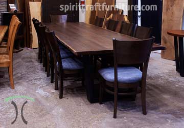 Live edge Black Walnut dining table with RH Yoder dining chairs