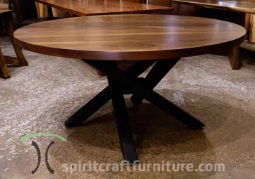 60 Inch Round Walnut dining table in Chicago area from Spiritcraft Furniture in East Dundee, IL.