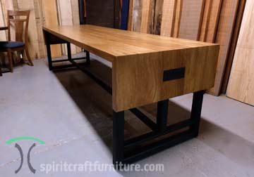 African Mahogany Double Partial Waterfall Table with Power and Data for Hotel Business Center and Hospitality Developer by spiritcraft furniture in east dundee, il