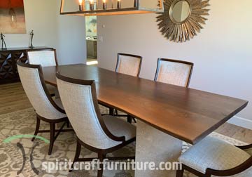 Live edge dining table in solid Black Walnut - kiln dried slabs on customers own base, delivered to Scottsdale, Arizona