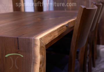 Slab Black Walnut custom solid wood live edge dining table for client in evanston, il by spiritcraft furniture in East Dundee, Illinois.