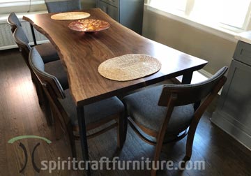 Live edge Dining table in Black Walnut live edge with RH Yoder Emerson side chairs from our retail furniture store in Chicago area, East Dundee, Illinois