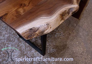 Live Edge Detail on Black Walnut Waterfall Desk for Massachusetts Client by spiritcraft furniture in east dundee, il