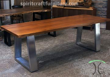 Custom Slab Sapele and Stainless Dining Table for glenview, il home by spiritcraft interior design furniture in east dundee, illinois