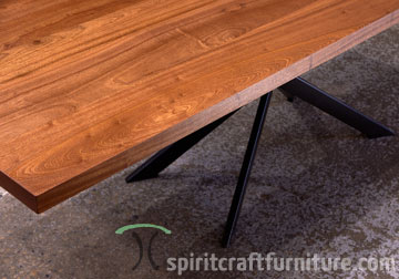 Flatsawn Sapele Mahogany Wide Plank Dining Table with Custom Steel Spider Base in Flat Black