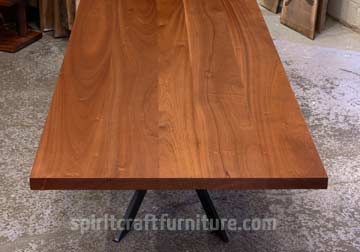 Flatsawn Sapele Mahogany Dining Table with Custom Flat Black Steel Spider Base by Spiritcraft Funriture of East Dundee, IL.