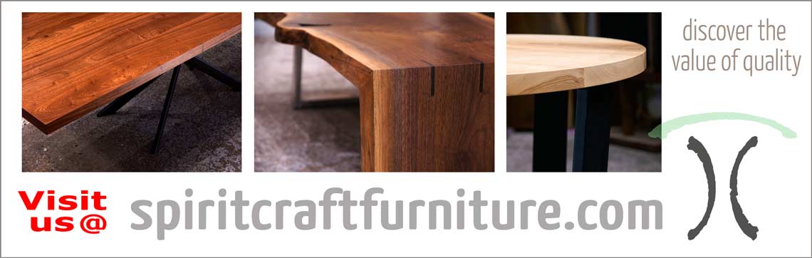 SpiritcraftFurniture.com, hardwood slab, solid wood and Custom Table Tops and Live Edge Tables at our Chicago area furniture gallery and showroom in East Dundee, Illinois.